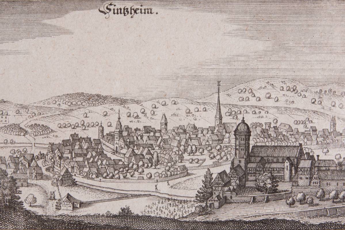 Nabel des Kraichgaus Sinsheim anno 1650 Merian Matthaeus Topographia Palatinatus Rheni Gross