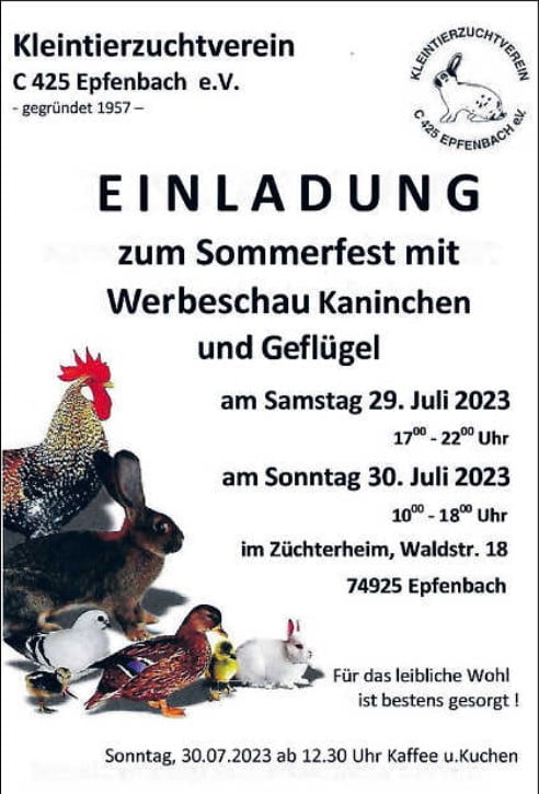 Kleintierzuchtverein Epfenbach Fest 2023 Plakat